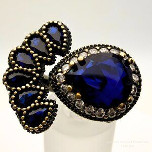 Handmade Jewelry Royal Blue Sapphire Ring 925 Gold Plated Size 9 Jewelry